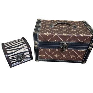 vintage • antique jewelry box wooden leather bound storage case